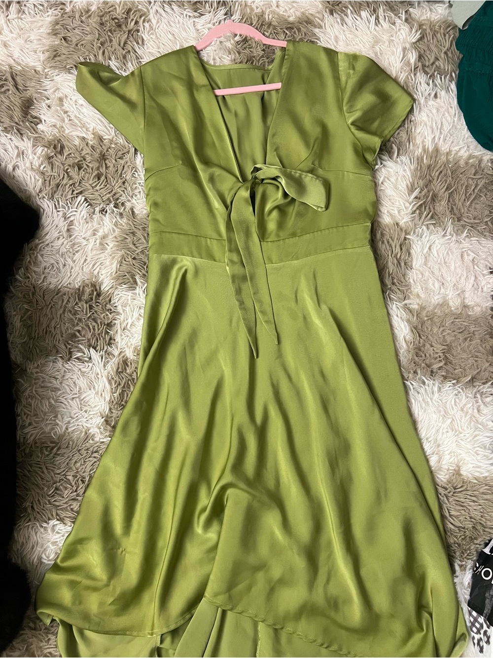 Amazon Olive Green Tie-Front High-Low Dress
